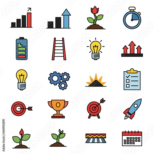 Icons visualize project development within business processes isolated