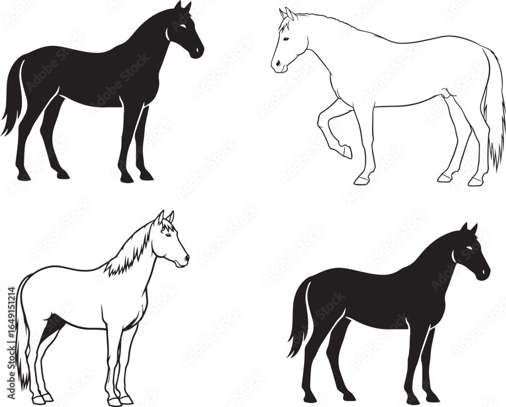 Fototapeta premium Horse Standing Silhouette Vector – Elegant Equine Side Profile Illustration