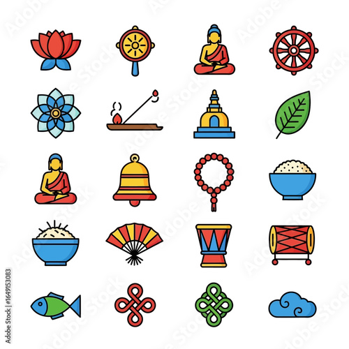 Buddhist icons display symbols cultural religious context illustrations