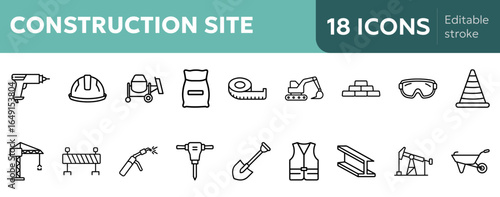 Construction site icon set elements 