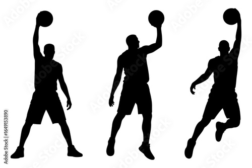Basketball player silhouettes in action 