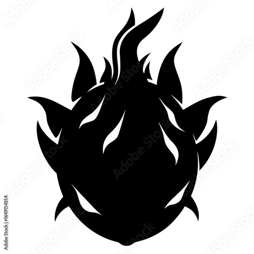 Bold black silhouette of a dragon fruit