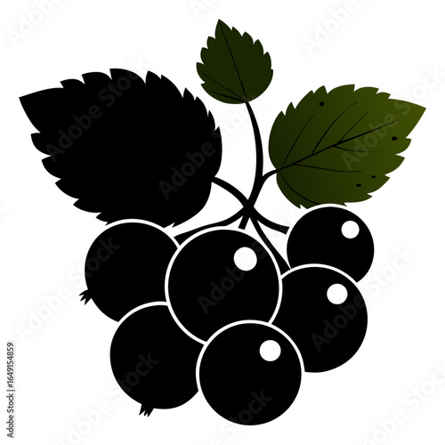 Bold black silhouette of a blackcurrant berry