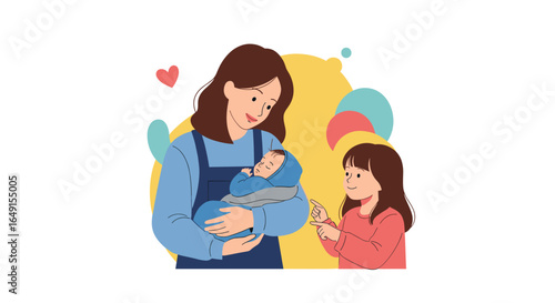 A tender moment of family love and connection with a newborn baby and older sister