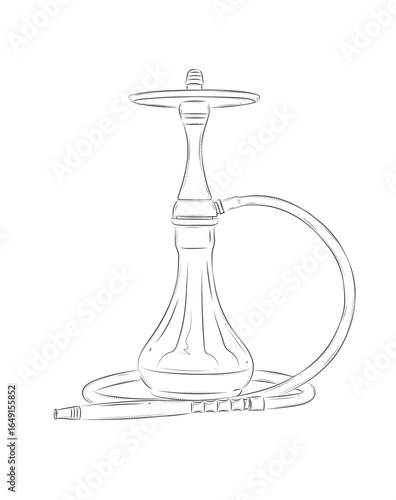 Hookah for smoking flavor tobacco silhouette drawing in vintage graphic style with black on white background