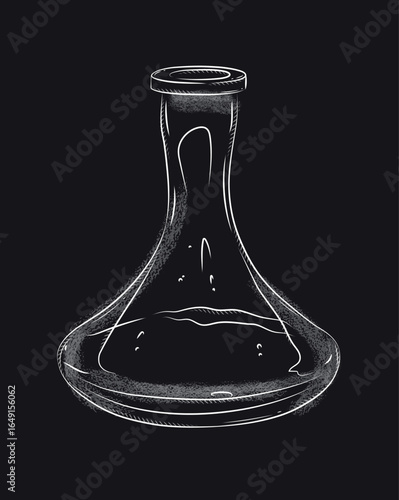 Hookah replacement vase silhouette drawing in vintage graphic style with white on black background