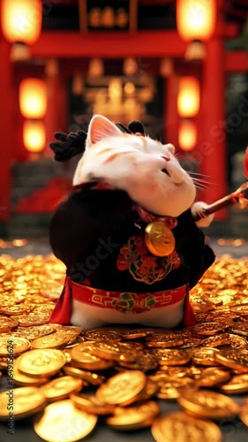 Maneki-neko (beckoning cat) that increases financial luck　金運を上昇させる招き猫