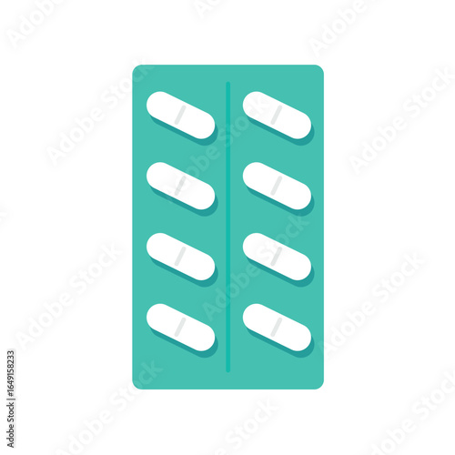 Medical Pills Blister Pack. Flat Vector Illustration of Tablet Packaging. on white background. 