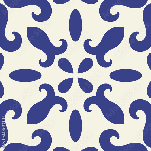 Mediterranean ceramic blue seamless tile pattern, tamplate of square stamp, carving template, rotational symmetry, arabic style, isolated on white background