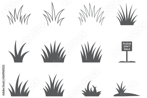 Set of grass silhouette icons with different styles, isolated on transparent background for design and decoration use.