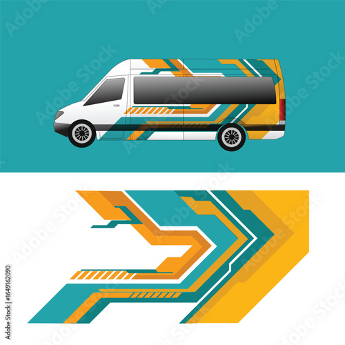 Modern sticker design for van body wraps. Sporty style stickersn