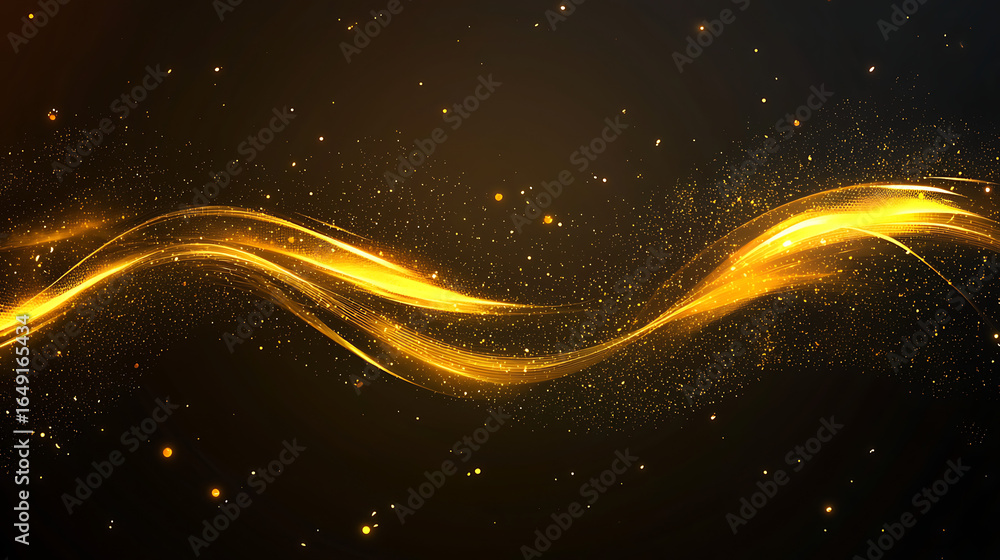 Obraz premium A long, curvy line of gold sparks with a dark background