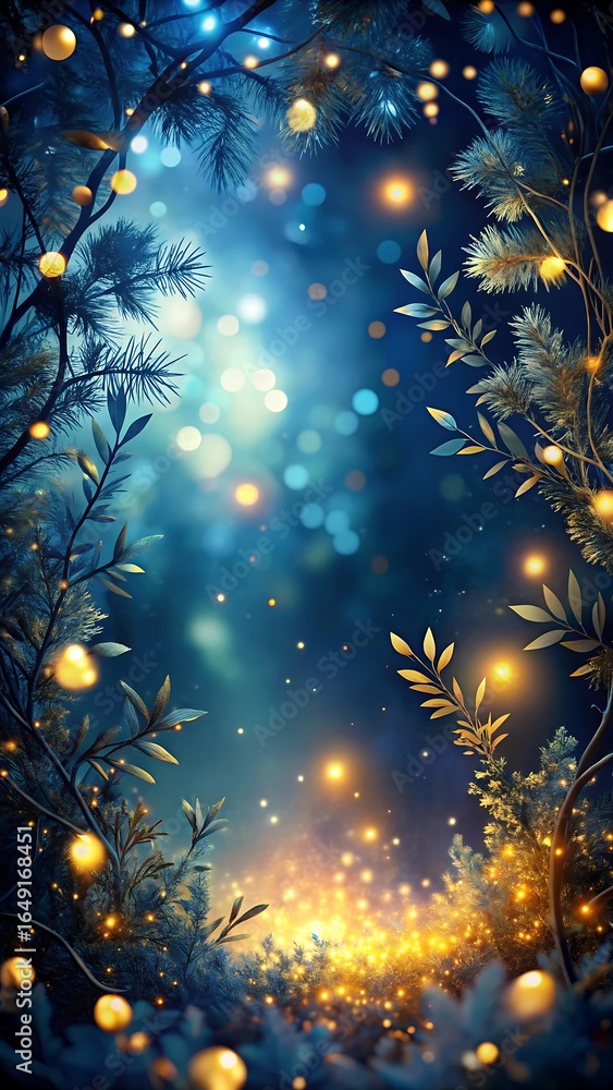 Fototapeta premium Enchanted forest at night with glowing lights and magical bokeh creating a fantasy atmosphere