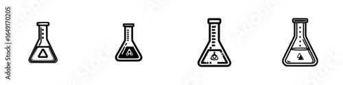 Colorful glass laboratory flasks in various shapes showcasing experiments in a science lab environment