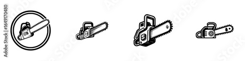 Various chainsaw designs in black and white showcasing different styles and details