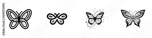 Decorative butterfly designs showcasing various artistic interpretations in a minimalist style