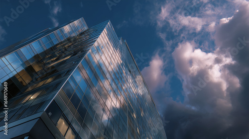 Modern Glass Skyscraper with Cloud Reflections
