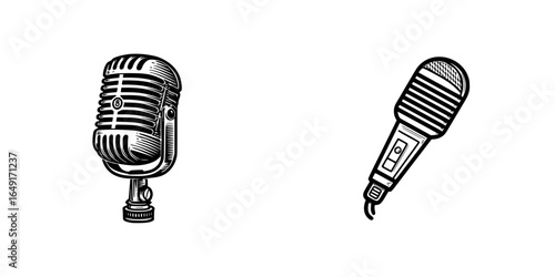 Vintage and modern microphones displayed side by side, highlighting the evolution of sound recording technology and its cultural significance