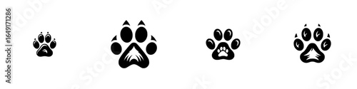 Paw print designs showing various styles and sizes for creative projects and branding ideas