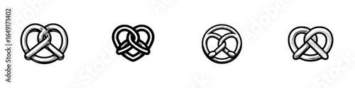 Different designs of pretzel shapes displayed on a white background showing various styles and angles