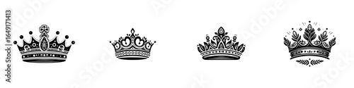 Crown illustrations representing royalty, elegance, and historical significance in decorative art styles