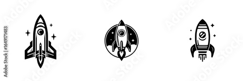 Designs of rockets illustrating creativity and innovation in a minimalist style
