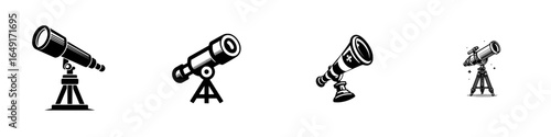 Different designs of telescopes displayed, showcasing various styles and functionalities in a sleek graphic design