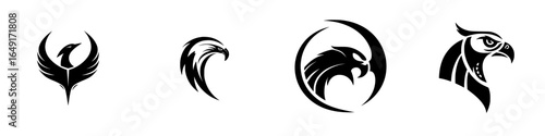 Various sleek black bird designs showcasing creativity and artistic interpretation of avian themes