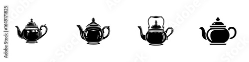 Different styles of teapots displayed in a creative arrangement for decorative or culinary purposes