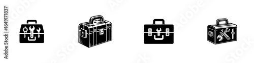 Toolboxes designed for various tasks displayed in a clean, minimalistic style ideal for an organizational setting