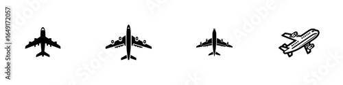 Various silhouettes of airplanes showcasing different designs against a simple background