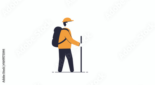 Hiker with backpack and trekking pole ready for adventure on a minimalist style hiking trail