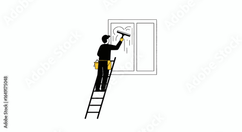 Get sparkling clean windows with a skilled professional using squeegee and ladder for spotless results