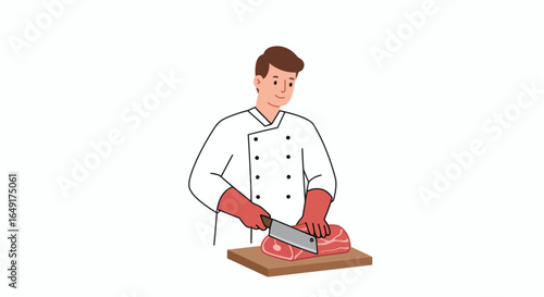 Professional chef skillfully preparing fresh beef with a sharp knife for a delicious meal at a restaurant