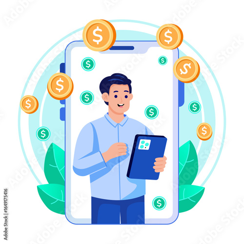 A flat style illustration showing finance