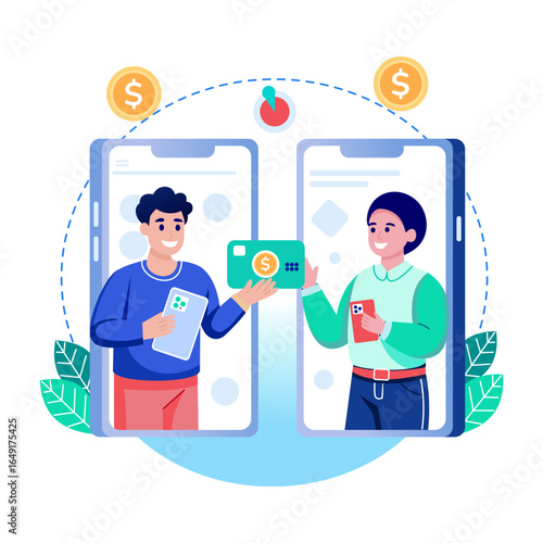 A flat style illustration representing money transferring