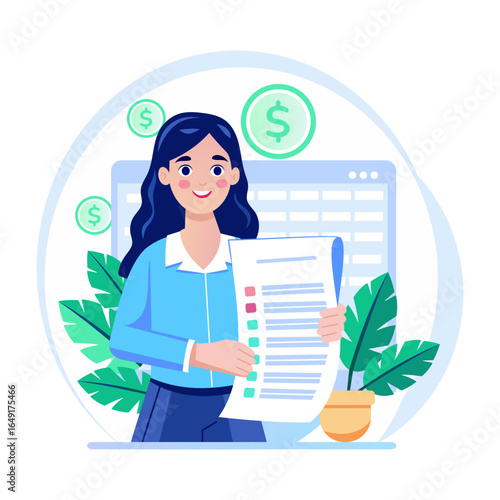 A flat style illustration depicting bill receipt
