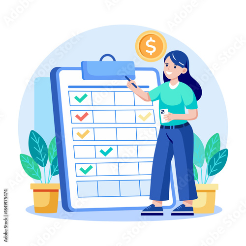 A flat style illustration representing budget planning