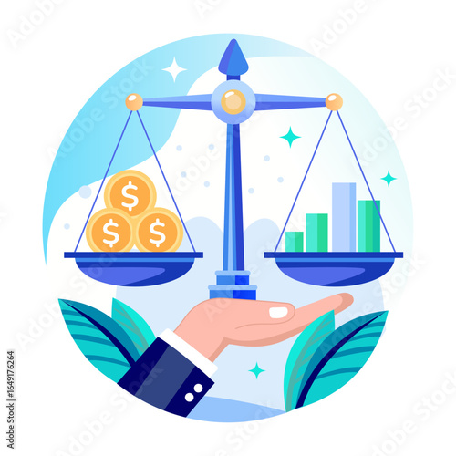 A flat style illustration representing balancing money
