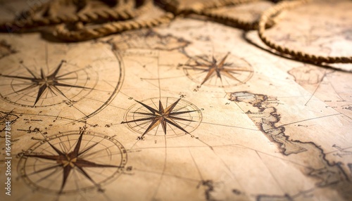 Vintage navigation maps with compasses.
