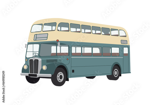 Classic Double Decker Bus Illustration in Blue and Cream.