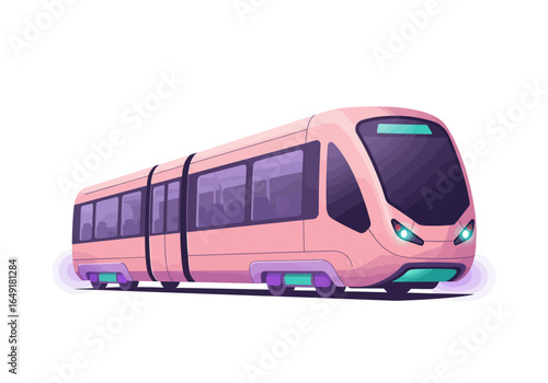Modern Pink Train Illustration with Sleek Design and Large Windows.