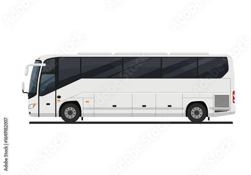 Sleek White Tour Bus with Dark Tinted Windows Side View.