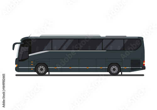 Sleek Dark Gray Tour Bus with Tinted Windows Side View.