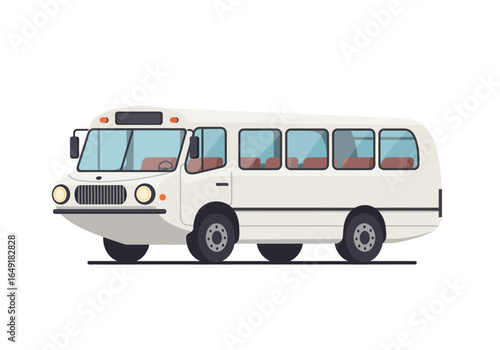 Cartoon-style White Bus with Rounded Design and Visible Interior Seating.