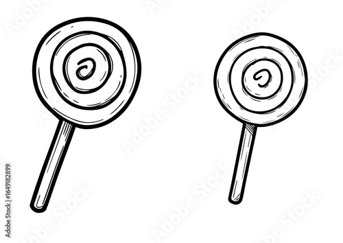 Hand-drawn lollipops in black and white on a plain background  set