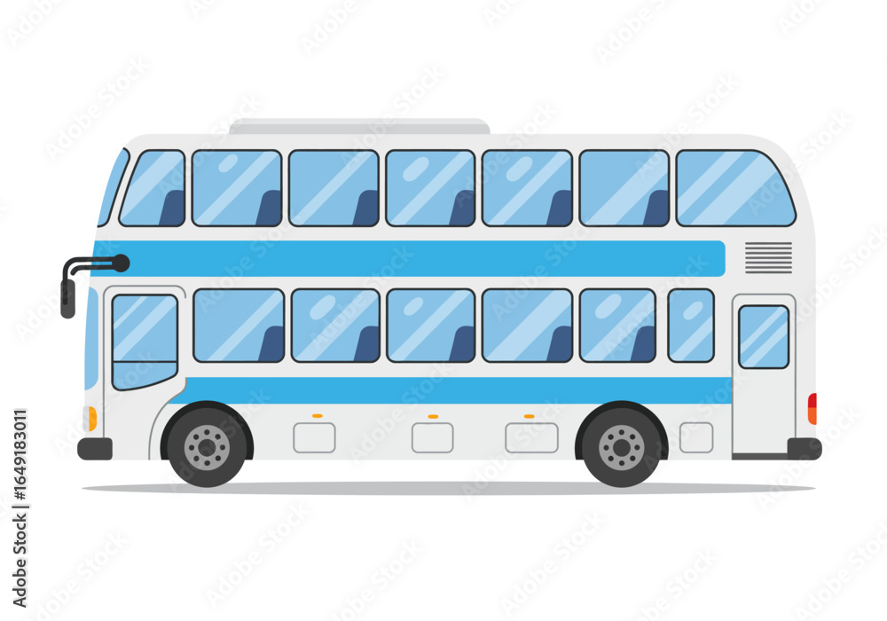 White and Blue Double Decker Bus with Multiple Windows. White and Blue Double Decker Bus with Multiple Windows.