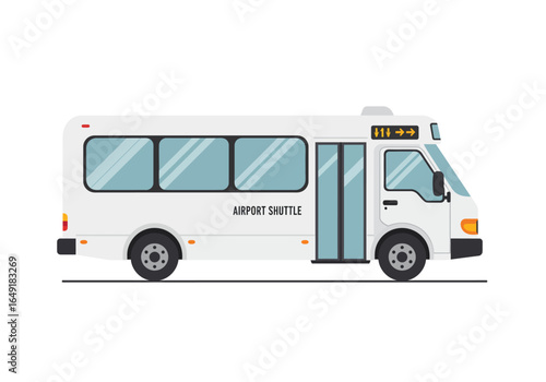 White Airport Shuttle Bus with Sliding Doors Illustration.
