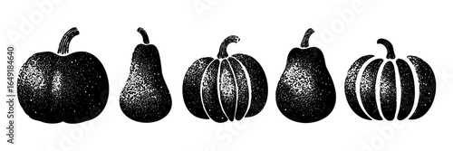 set of vector illustratio pumpkin silhouettes isolated on white background.pumpkin black silhouette,black halloween pumpkin face silhouette,Pumpkin - squash for Halloween or Thanksgiving flat icon