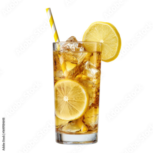 Refreshing Long Island Iced Tea with Lemon Slices in Glass